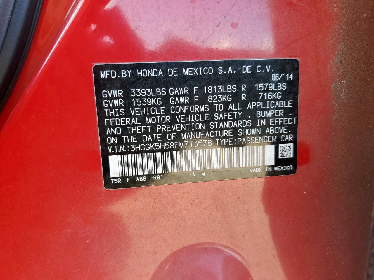 2015 Honda Fit Lx VIN: 3HGGK5H58FM713578 Lot: 83799355