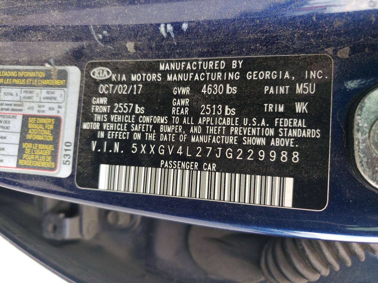 2018 Kia Optima Sxl VIN: 5XXGV4L27JG229988 Lot: 81659025