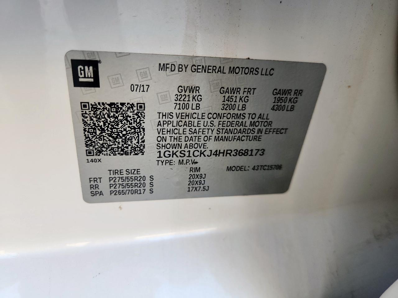 2017 GMC Yukon Denali VIN: 1GKS1CKJ4HR368173 Lot: 71840985