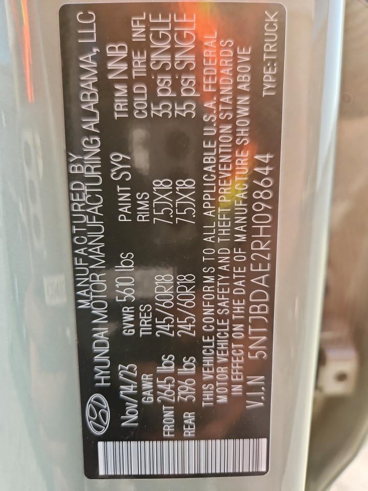 2024 Hyundai Santa Cruz Sel VIN: 5NTJBDAE2RH098644 Lot: 72035335