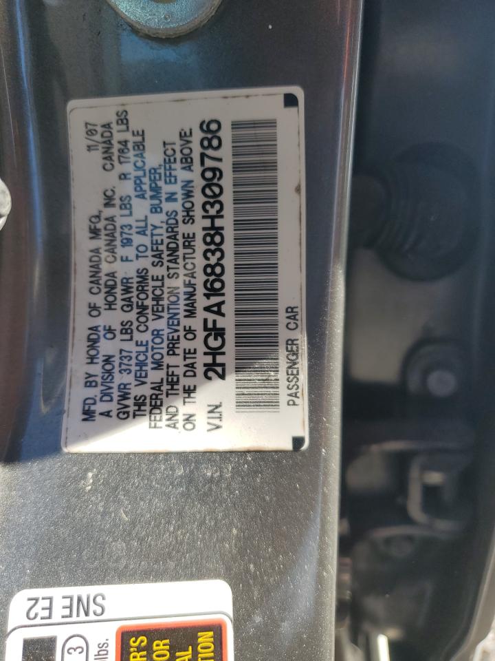 2008 Honda Civic Ex VIN: 2HGFA16838H309786 Lot: 81051755