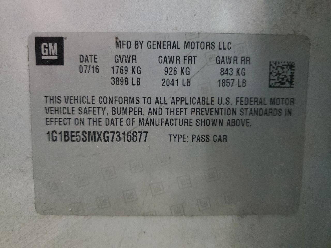 2016 Chevrolet Cruze Lt VIN: 1G1BE5SMXG7316877 Lot: 81422805