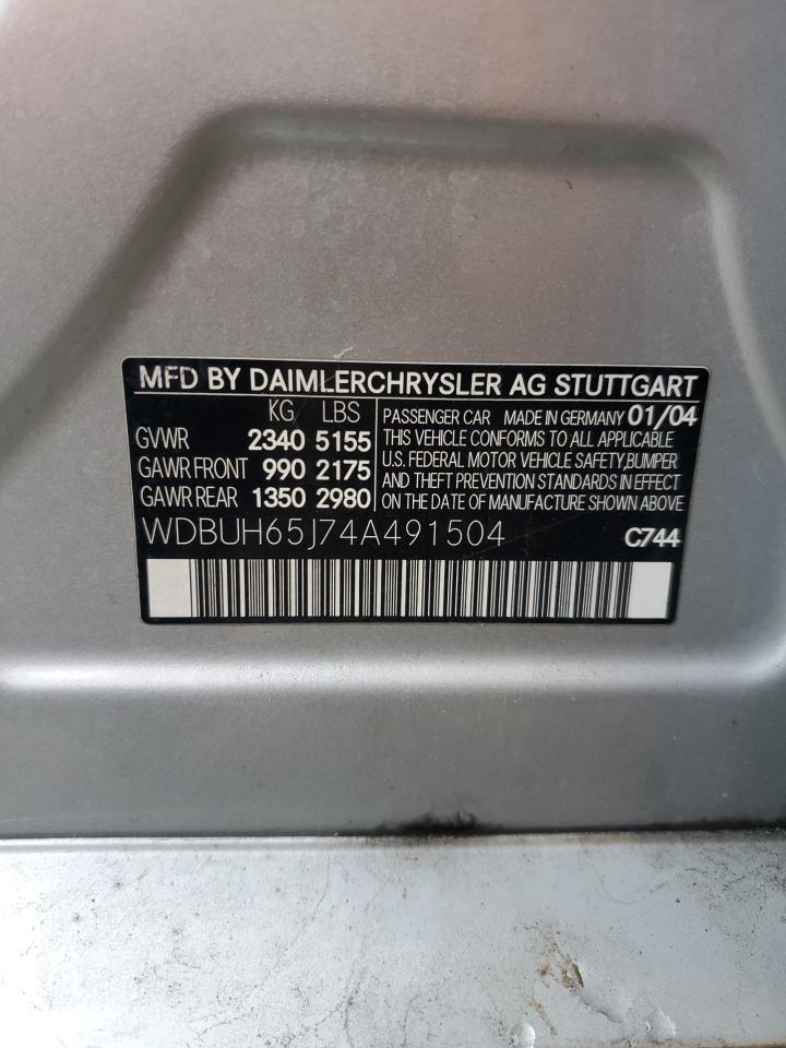 2004 Mercedes-Benz E 320 VIN: WDBUH65J74A491504 Lot: 81509025