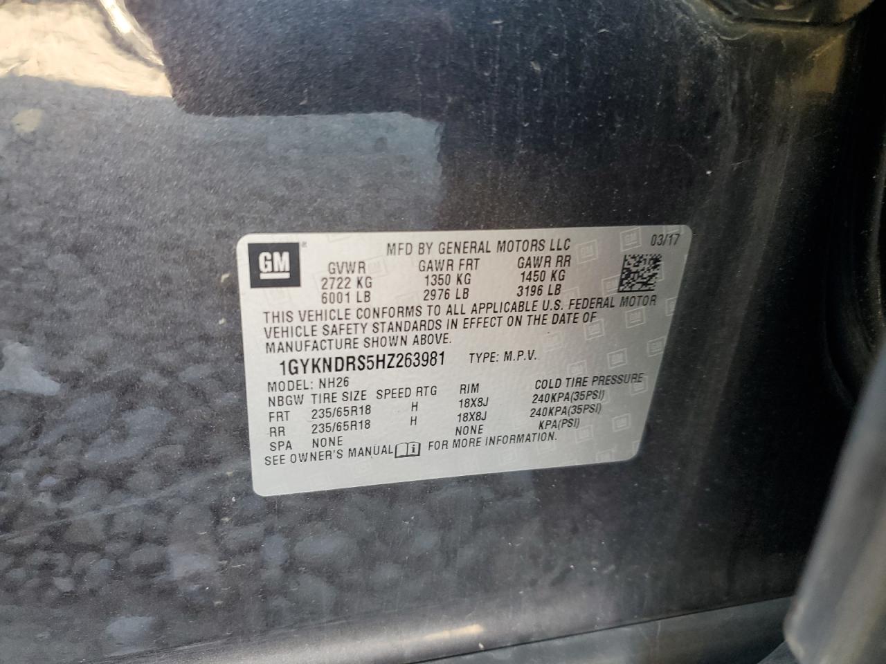 2017 Cadillac Xt5 Luxury VIN: 1GYKNDRS5HZ263981 Lot: 80495145