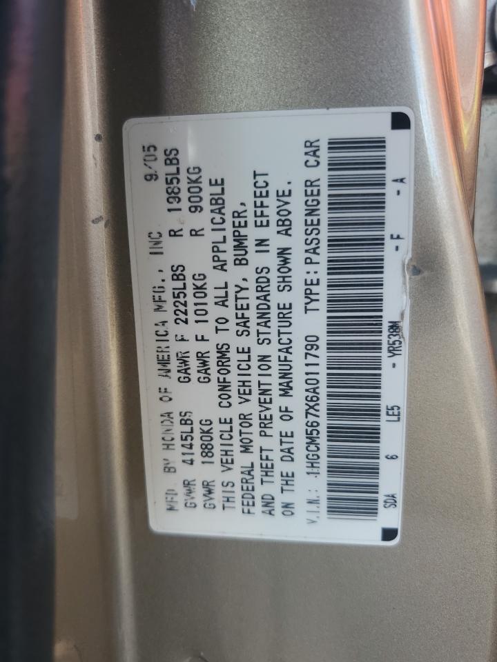 2006 Honda Accord Ex VIN: 1HGCM567X6A011790 Lot: 81815395