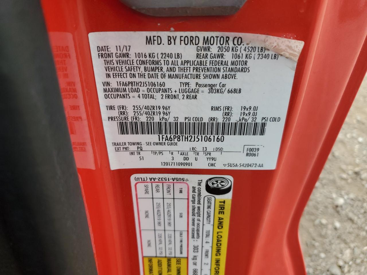 2018 Ford Mustang VIN: 1FA6P8TH2J5106160 Lot: 84225445