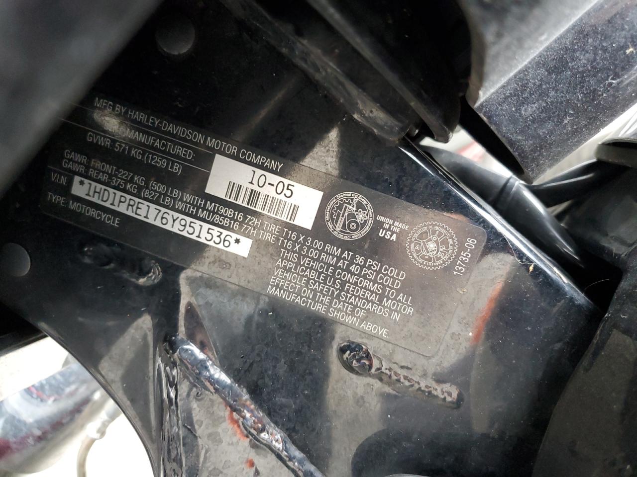 2006 Harley-Davidson Flhtcuse VIN: 1HD1PRE176Y951536 Lot: 71993675