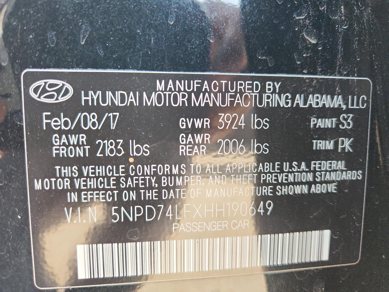 2017 Hyundai Elantra Se VIN: 5NPD74LFXHH190649 Lot: 71449215