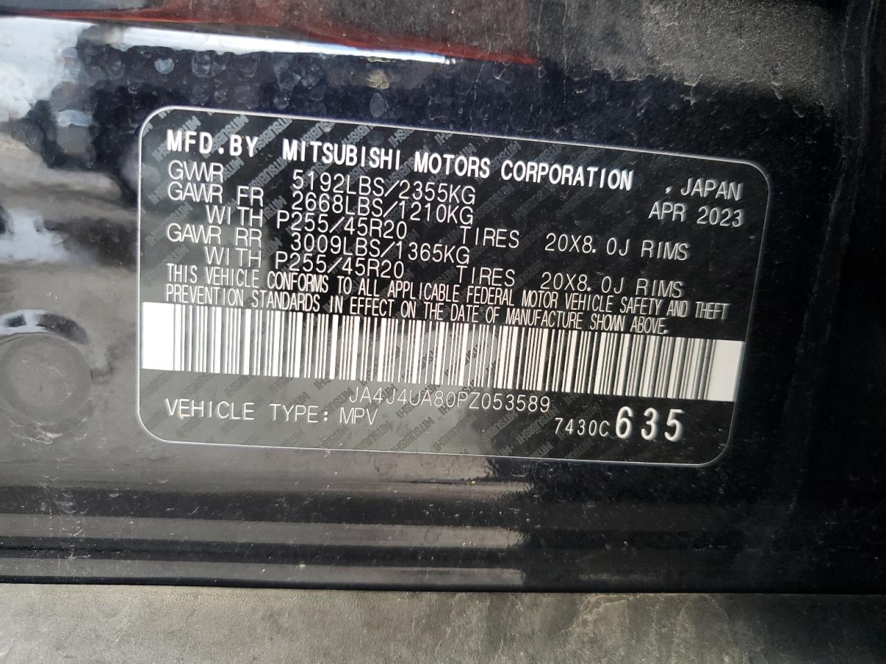 2023 Mitsubishi Outlander Se VIN: JA4J4UA80PZ053589 Lot: 83873125