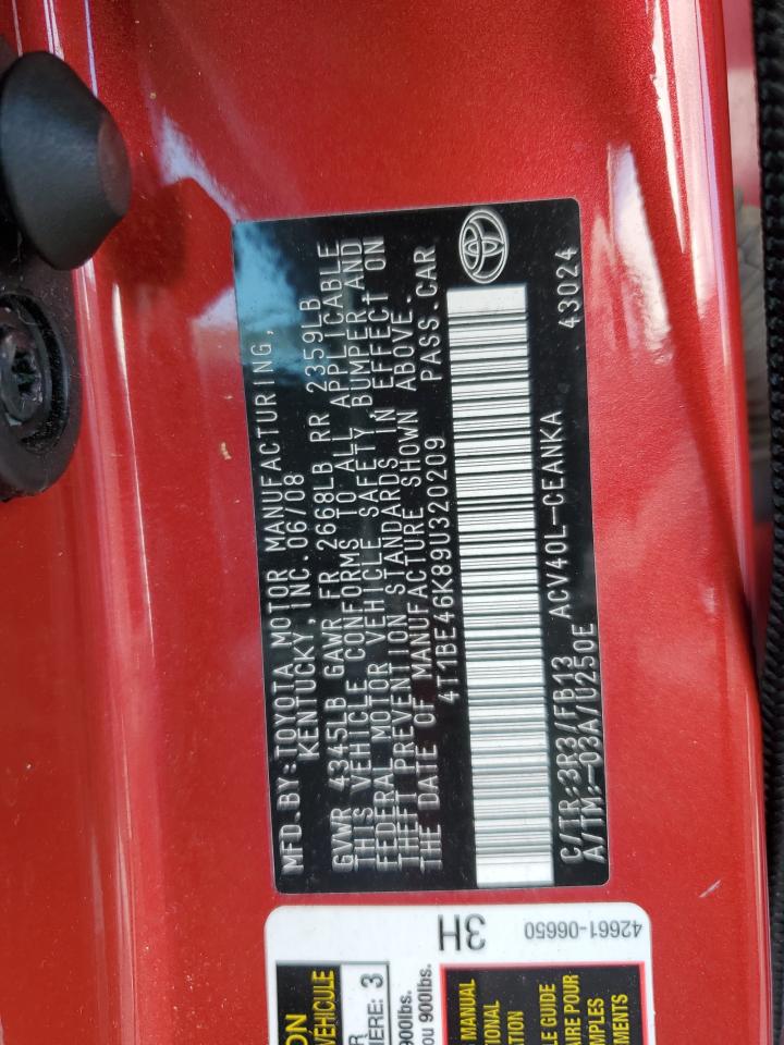 2009 Toyota Camry Base VIN: 4T1BE46K89U320209 Lot: 71016685