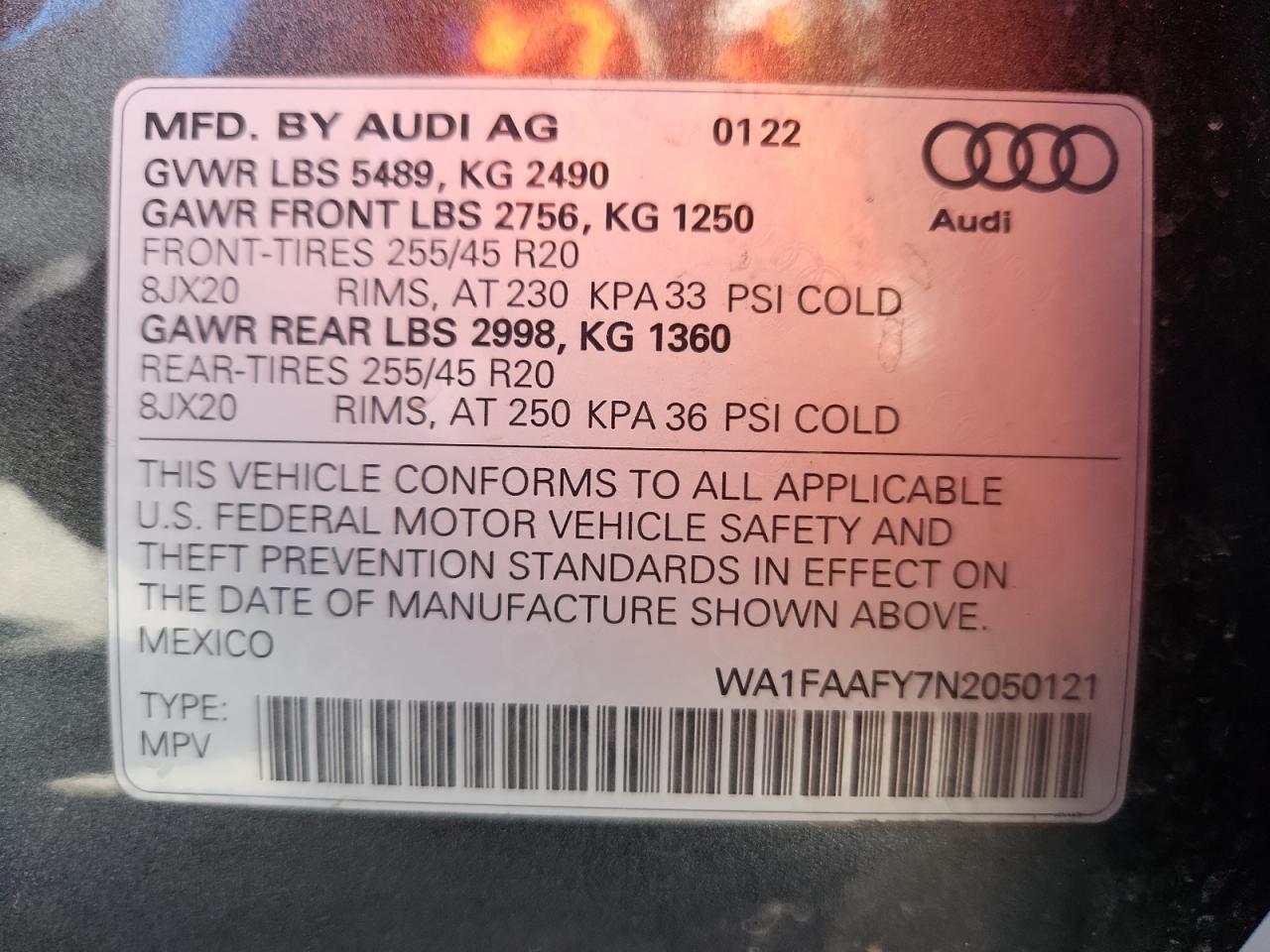 2022 Audi Q5 Prestige 45 VIN: WA1FAAFY7N2050121 Lot: 81959715