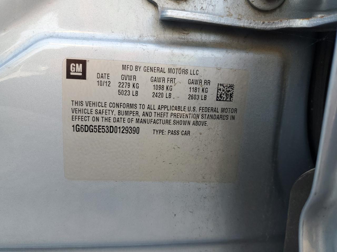 2013 Cadillac Cts Luxury Collection VIN: 1G6DG5E53D0129390 Lot: 81701765