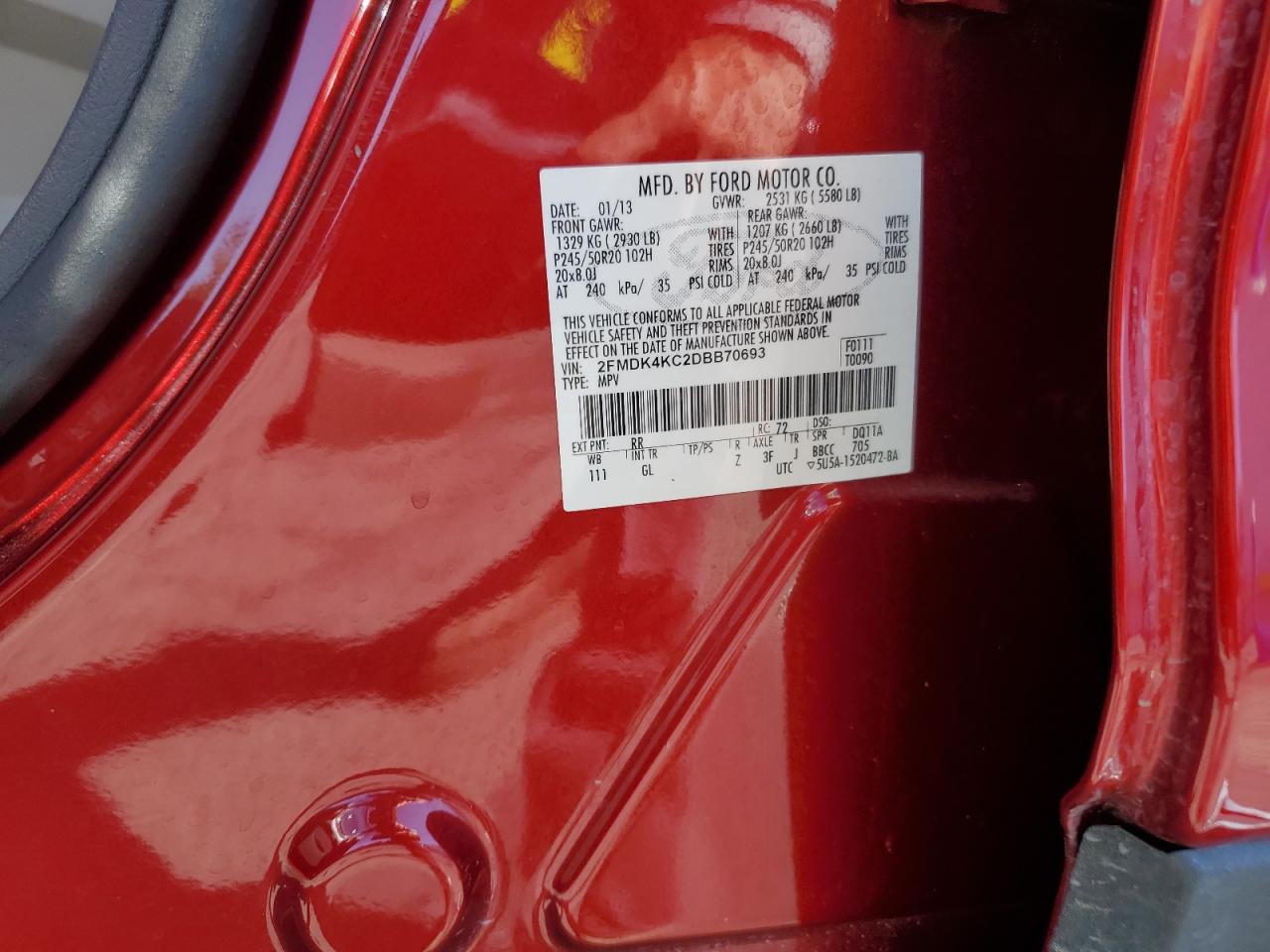 2013 Ford Edge Limited VIN: 2FMDK4KC2DBB70693 Lot: 81158905