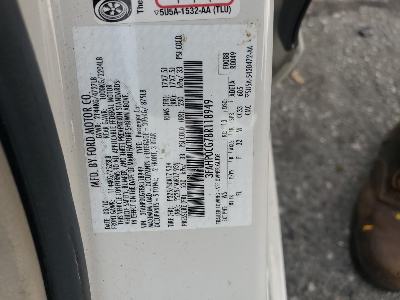 2011 Ford Fusion Sel VIN: 3FAHP0CG7BR118949 Lot: 80263885