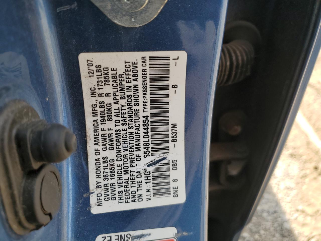 2008 Honda Civic Lx VIN: 1HGFA16548L044854 Lot: 81229125