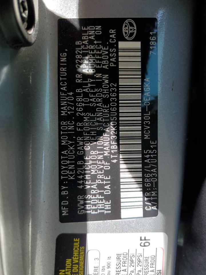2005 Toyota Camry Le VIN: 4T1BF32K05U603632 Lot: 84240185