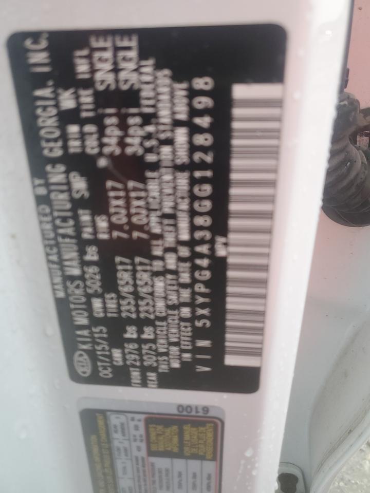 2016 Kia Sorento Lx VIN: 5XYPG4A38GG128498 Lot: 81192525