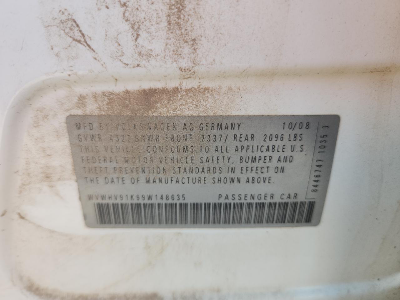 2009 Volkswagen Gti VIN: WVWHV91K99W148635 Lot: 80508605