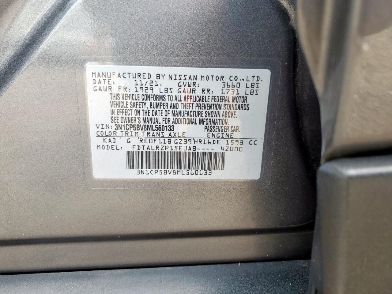 2021 Nissan Kicks S VIN: 3N1CP5BV8ML560133 Lot: 84050175