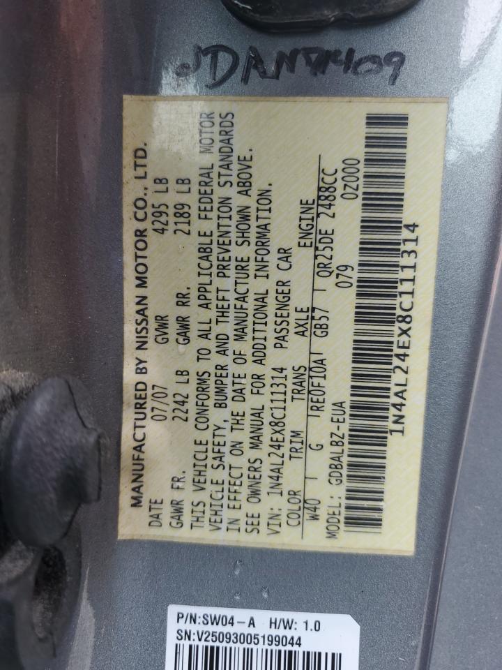 2008 Nissan Altima 2.5S VIN: 1N4AL24EX8C111314 Lot: 81864565