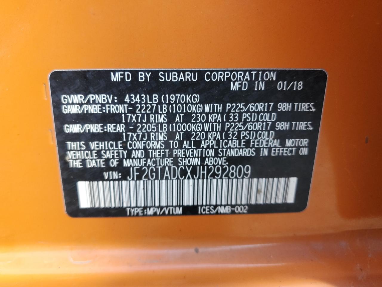 2018 Subaru Crosstrek Premium VIN: JF2GTADCXJH292809 Lot: 84160635