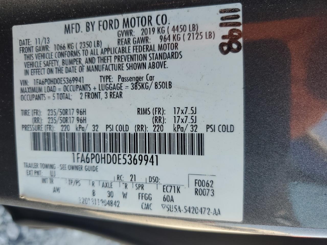 2014 Ford Fusion Se VIN: 1FA6P0HD0E5369941 Lot: 83936135