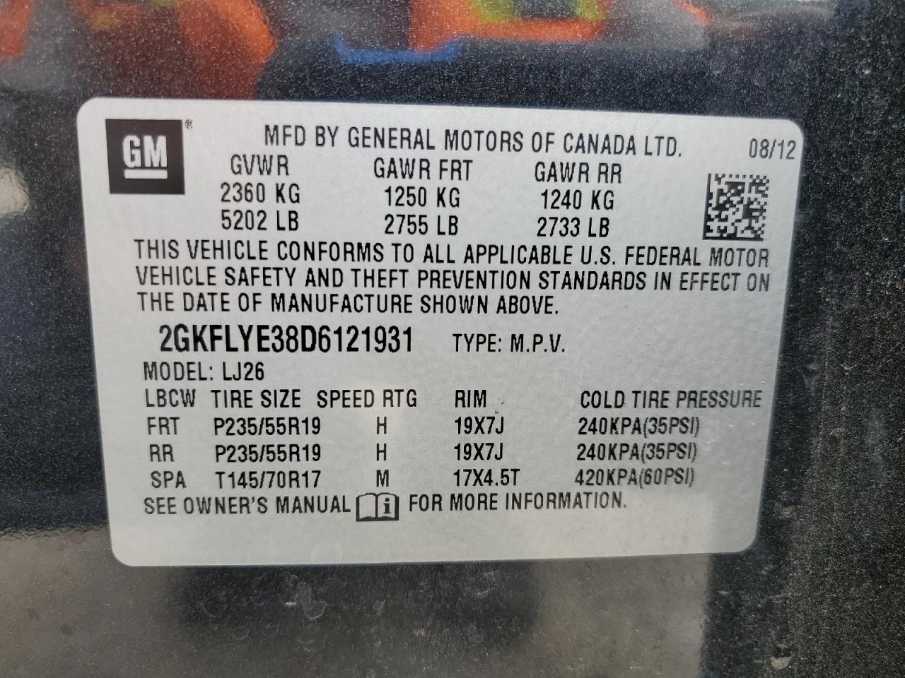 2013 GMC Terrain Denali VIN: 2GKFLYE38D6121931 Lot: 83951915