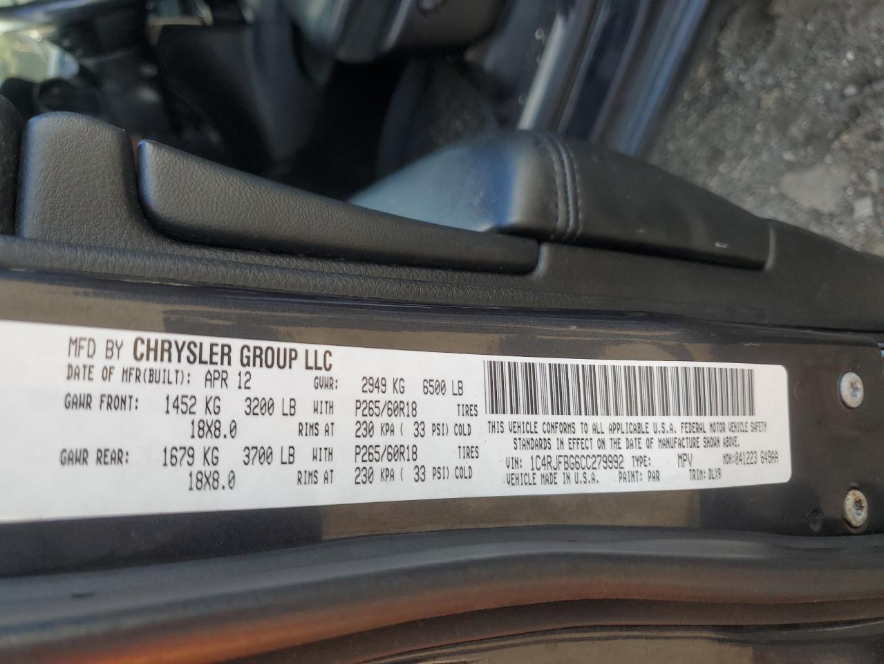 2012 Jeep Grand Cherokee Limited VIN: 1C4RJFBG6CC279992 Lot: 70469785