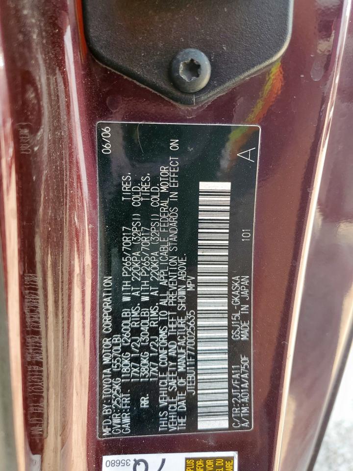 2007 Toyota Fj Cruiser VIN: JTEBU11F770025635 Lot: 80846265