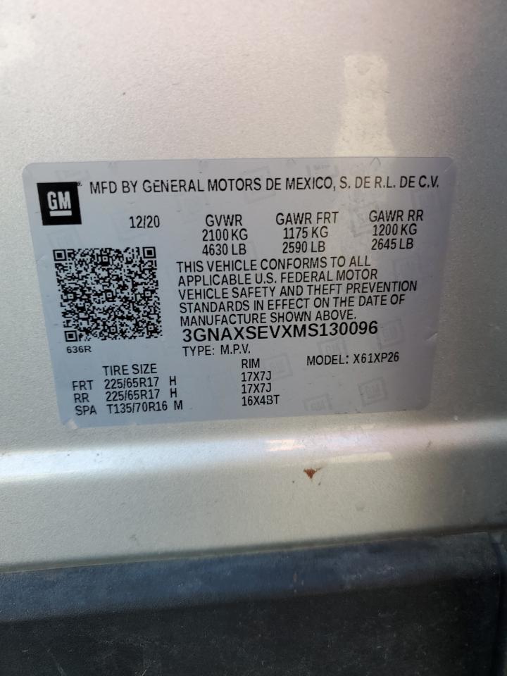 2021 Chevrolet Equinox Ls VIN: 3GNAXSEVXMS130096 Lot: 81244635