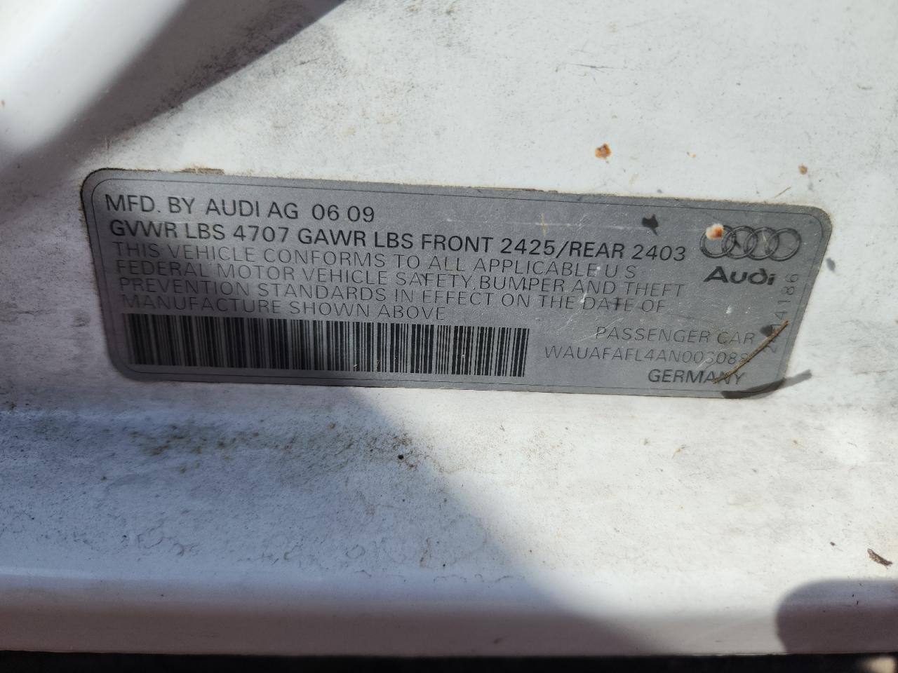 2010 Audi A4 Premium VIN: WAUAFAFL4AN003088 Lot: 71562045