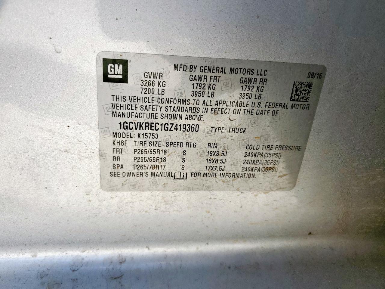 2016 Chevrolet Silverado K1500 Lt VIN: 1GCVKREC1GZ419360 Lot: 81740725