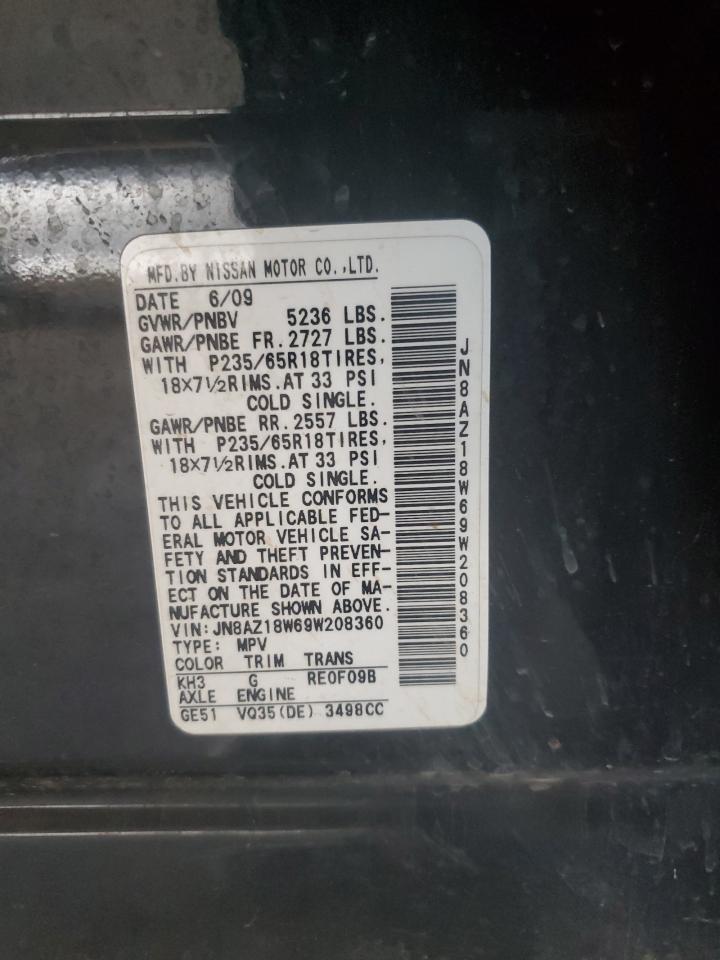 2009 Nissan Murano S VIN: JN8AZ18W69W208360 Lot: 81671845