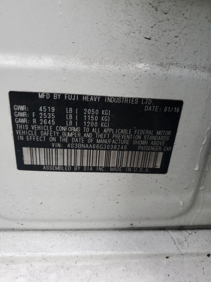 2016 Subaru Legacy 2.5I VIN: 4S3BNAA66G3038246 Lot: 83774705