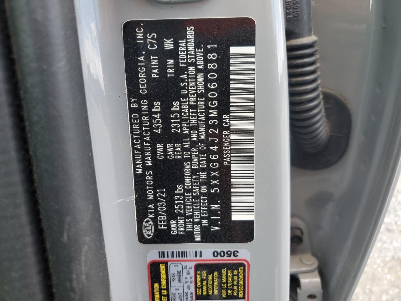 2021 Kia K5 Gt Line VIN: 5XXG64J23MG060881 Lot: 70762615
