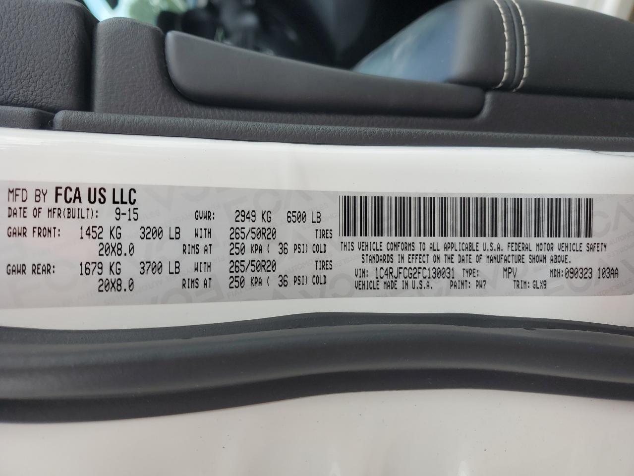 2015 Jeep Grand Cherokee Overland VIN: 1C4RJFCG2FC130031 Lot: 70902305