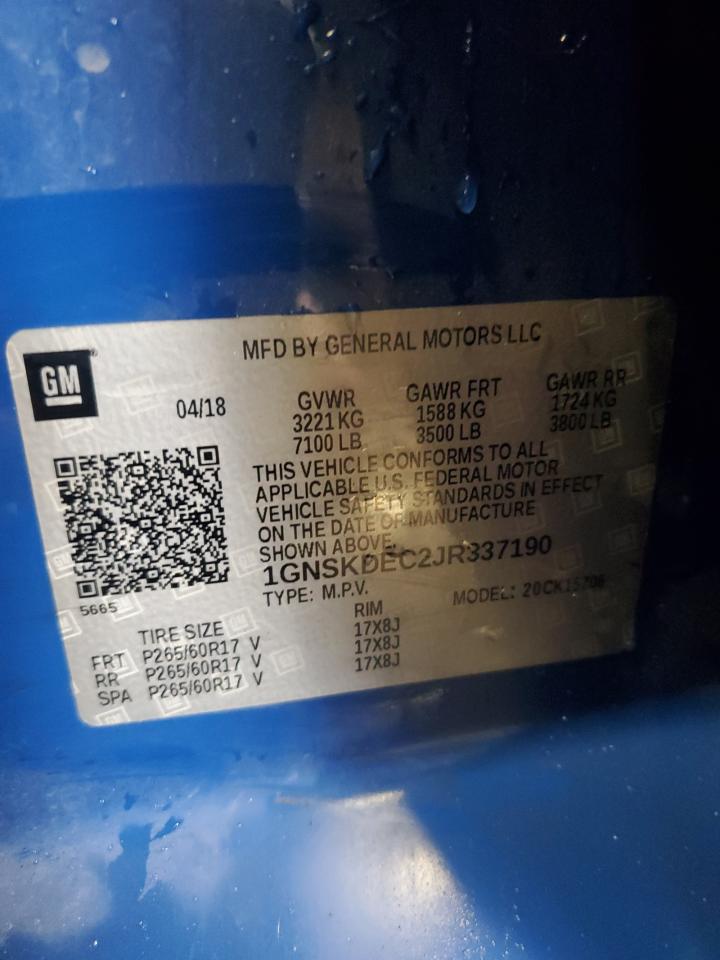 2018 Chevrolet Tahoe Police VIN: 1GNSKDEC2JR337190 Lot: 80195885