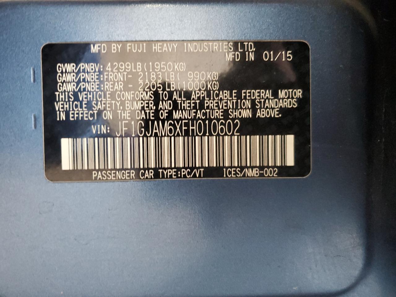 2015 Subaru Impreza Limited VIN: JF1GJAM6XFH010602 Lot: 81071125
