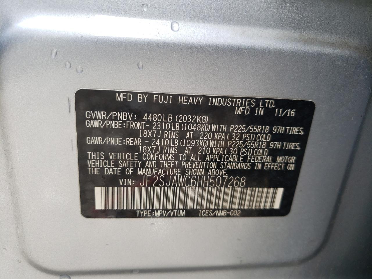 2017 Subaru Forester 2.5I Touring VIN: JF2SJAWC6HH507268 Lot: 83927215