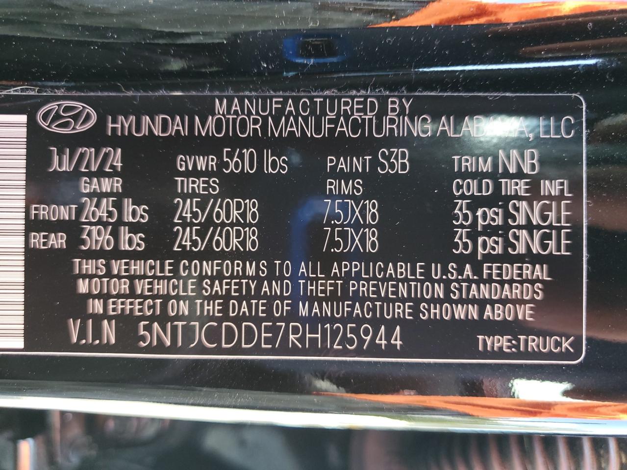 2024 Hyundai Santa Cruz Sel VIN: 5NTJCDDE7RH125944 Lot: 80703715