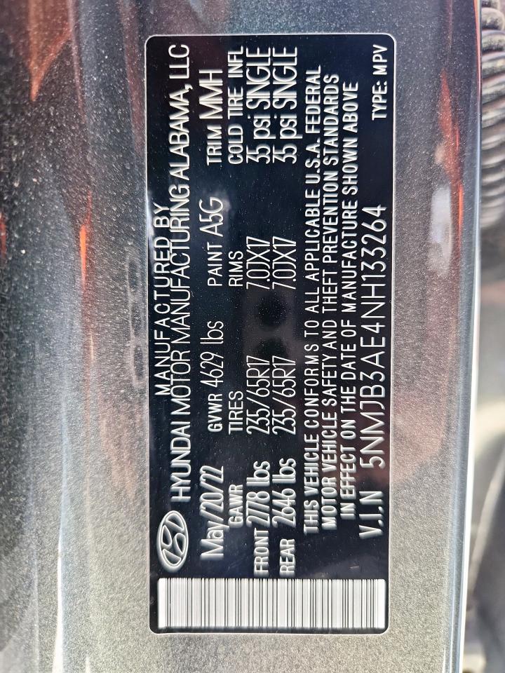 2022 Hyundai Tucson Sel VIN: 5NMJB3AE4NH133264 Lot: 81264745