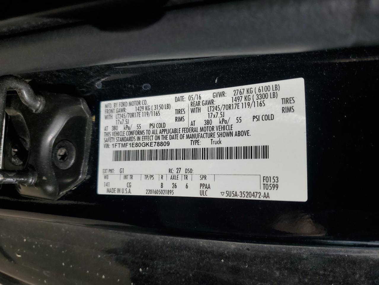 2016 Ford F150 VIN: 1FTMF1E80GKE78809 Lot: 82128535