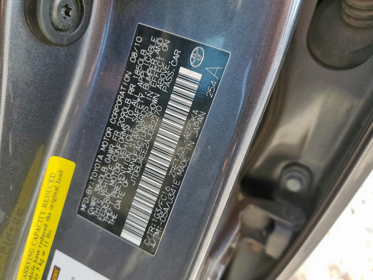 2010 Toyota Corolla Base VIN: JTDBU4EE2AJ082270 Lot: 82065585