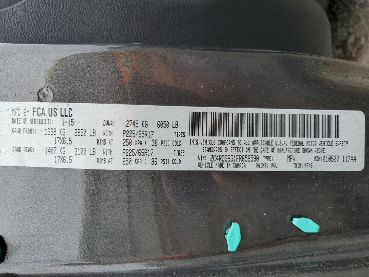 2015 Dodge Grand Caravan Se VIN: 2C4RDGBG1FR659590 Lot: 81443275