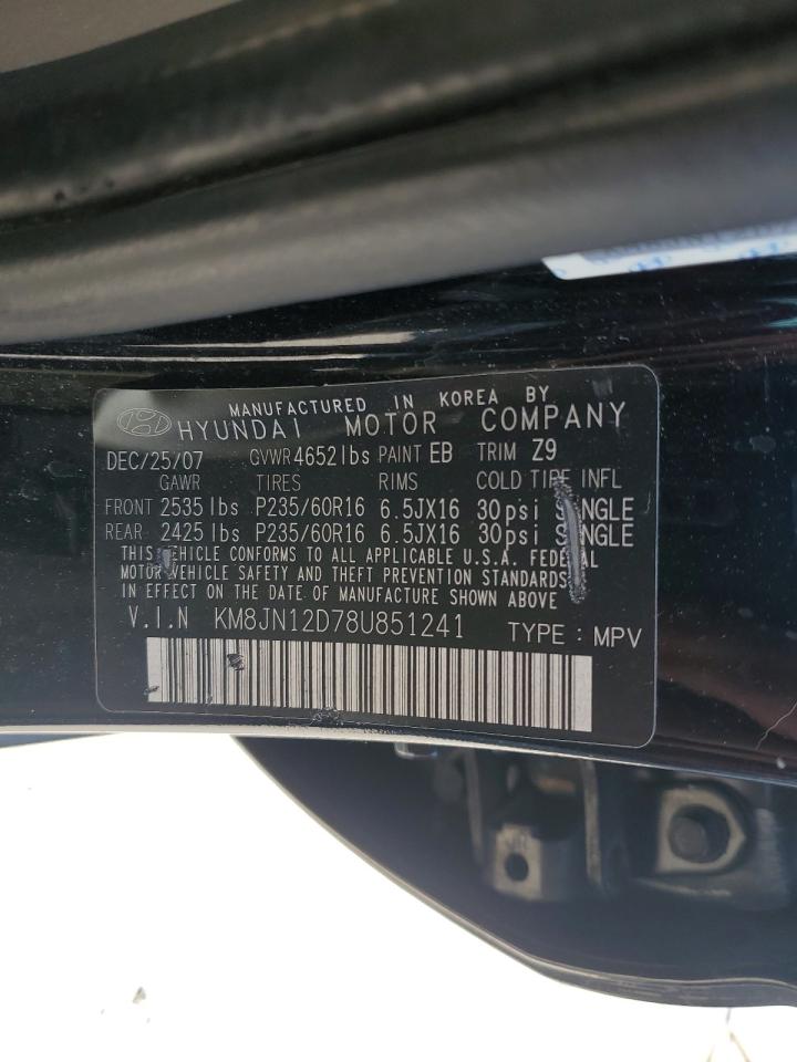 2008 Hyundai Tucson Se VIN: KM8JN12D78U851241 Lot: 83935245