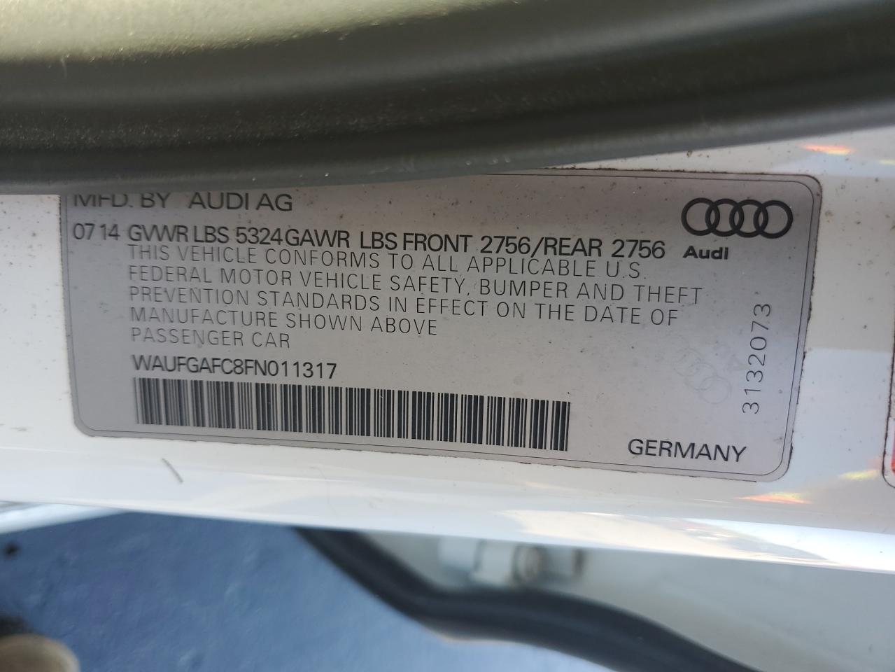 2015 Audi A6 Premium Plus VIN: WAUFGAFC8FN011317 Lot: 80690325