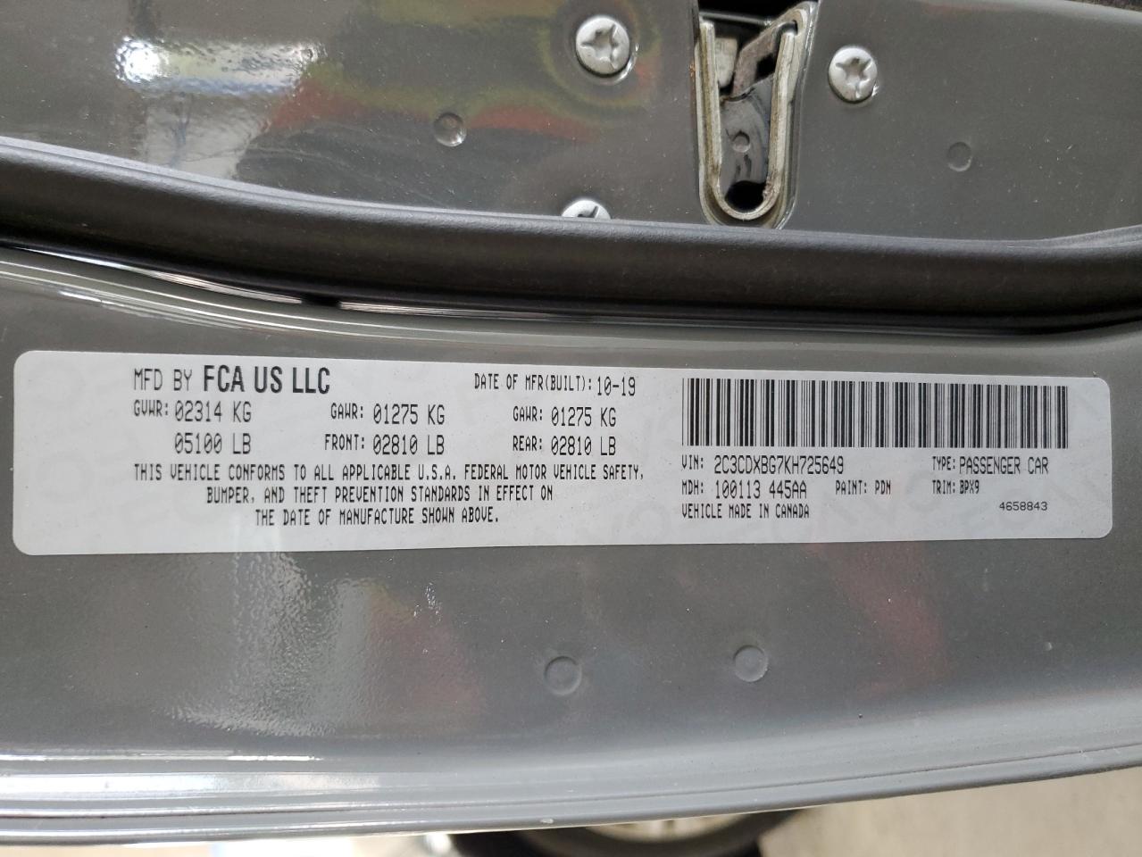 2019 Dodge Charger Sxt VIN: 2C3CDXBG7KH725649 Lot: 81767175