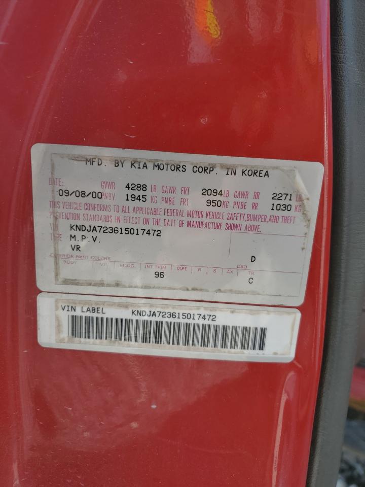 2001 Kia Sportage VIN: KNDJA723615017472 Lot: 81236735