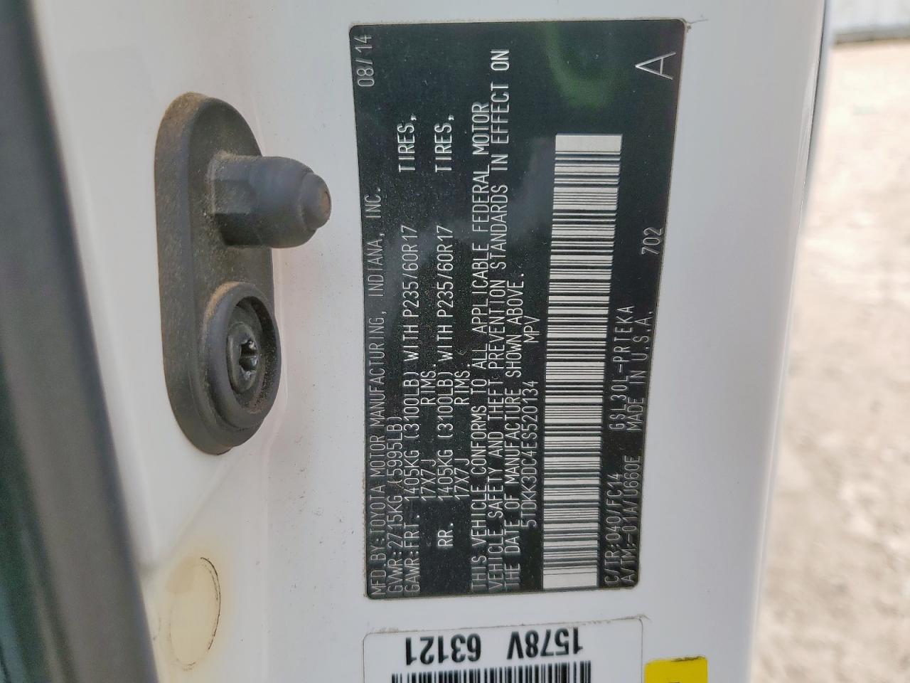 2014 Toyota Sienna Le VIN: 5TDKK3DC4ES520134 Lot: 84547645