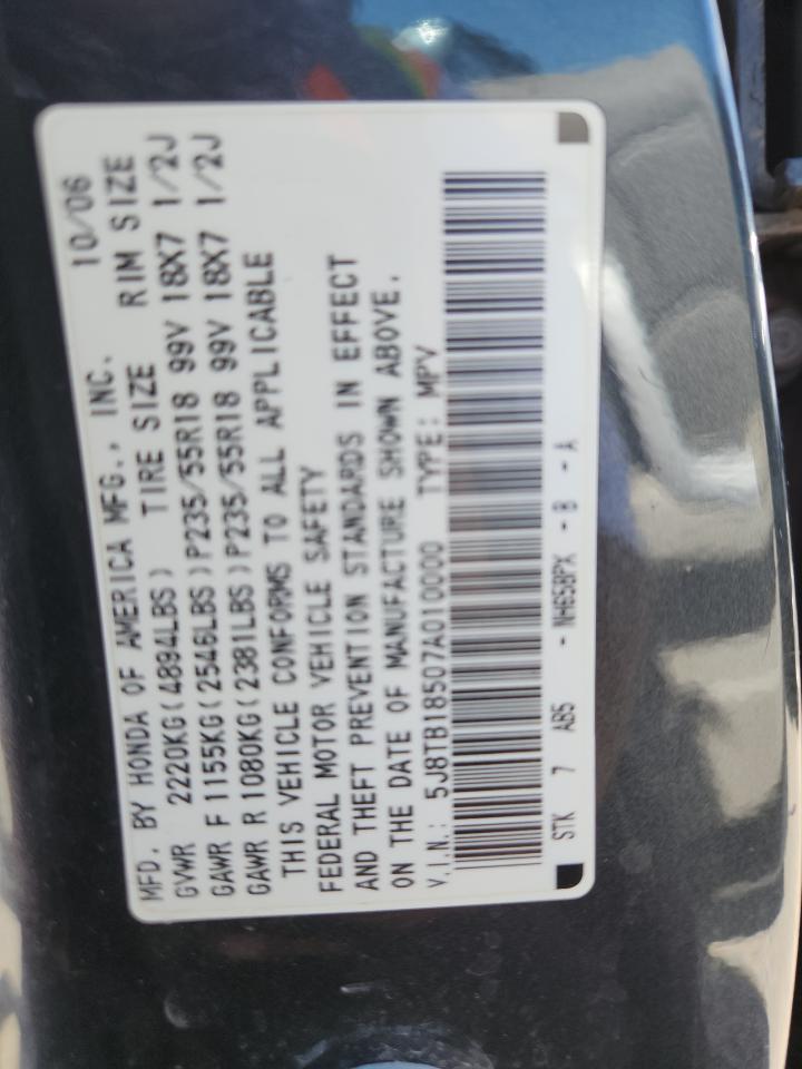 2007 Acura Rdx Technology VIN: 5J8TB18507A010000 Lot: 71833785